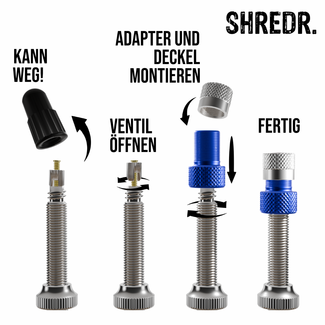 SHREDR. Presta Valve Adapter Set | French Valve to Schrader Valve Adapter | High-Quality Aluminum