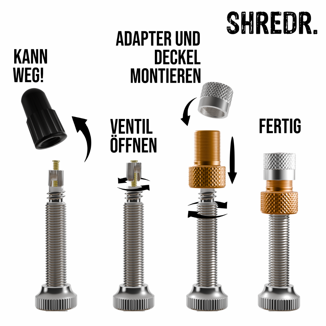 SHREDR. Presta Valve Adapter Set | French Valve to Schrader Valve Adapter | High-Quality Aluminum