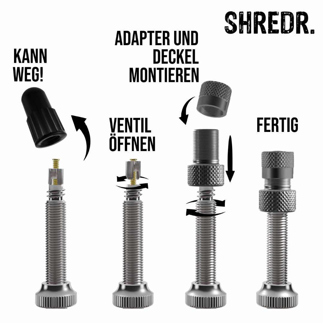 SHREDR. Presta Valve Adapter Set | French Valve to Schrader Valve Adapter | High-Quality Aluminum