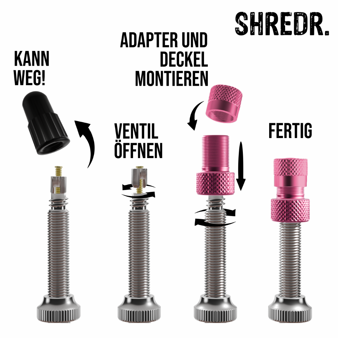 SHREDR. Presta Valve Adapter Set | French Valve to Schrader Valve Adapter | High-Quality Aluminum