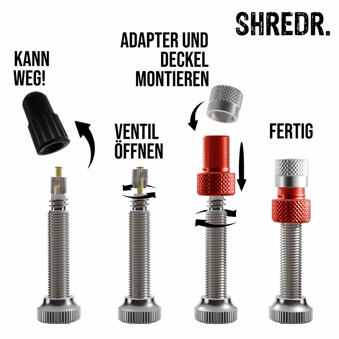 SHREDR. Presta Valve Adapter Set | French Valve to Schrader Valve Adapter | High-Quality Aluminum