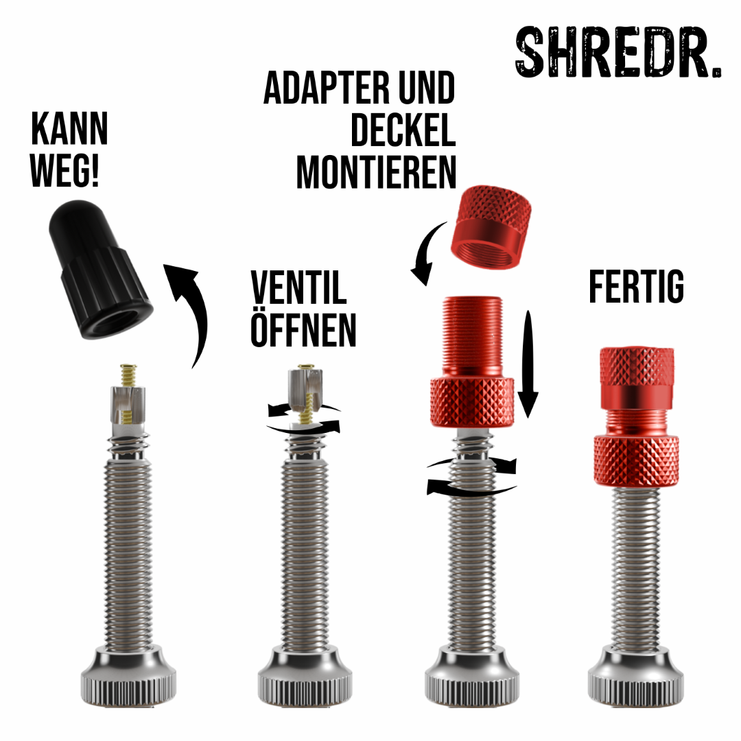 SHREDR. Presta Valve Adapter Set | French Valve to Schrader Valve Adapter | High-Quality Aluminum