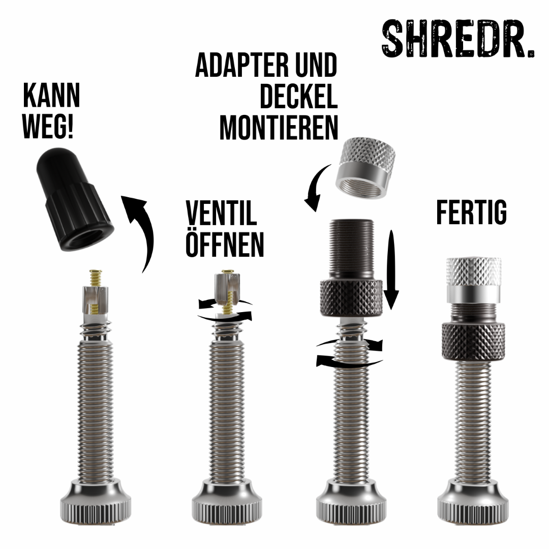 SHREDR. Presta Valve Adapter Set | French Valve to Schrader Valve Adapter | High-Quality Aluminum