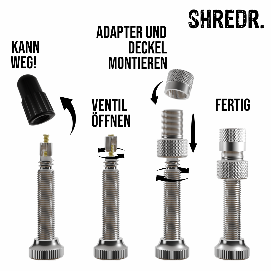 SHREDR. Presta Valve Adapter Set | French Valve to Schrader Valve Adapter | High-Quality Aluminum