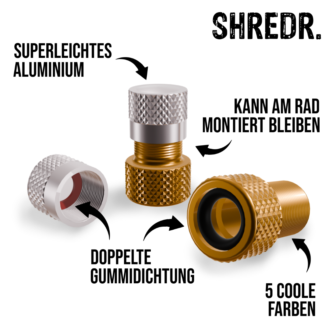 SHREDR. Presta Valve Adapter Set | French Valve to Schrader Valve Adapter | High-Quality Aluminum