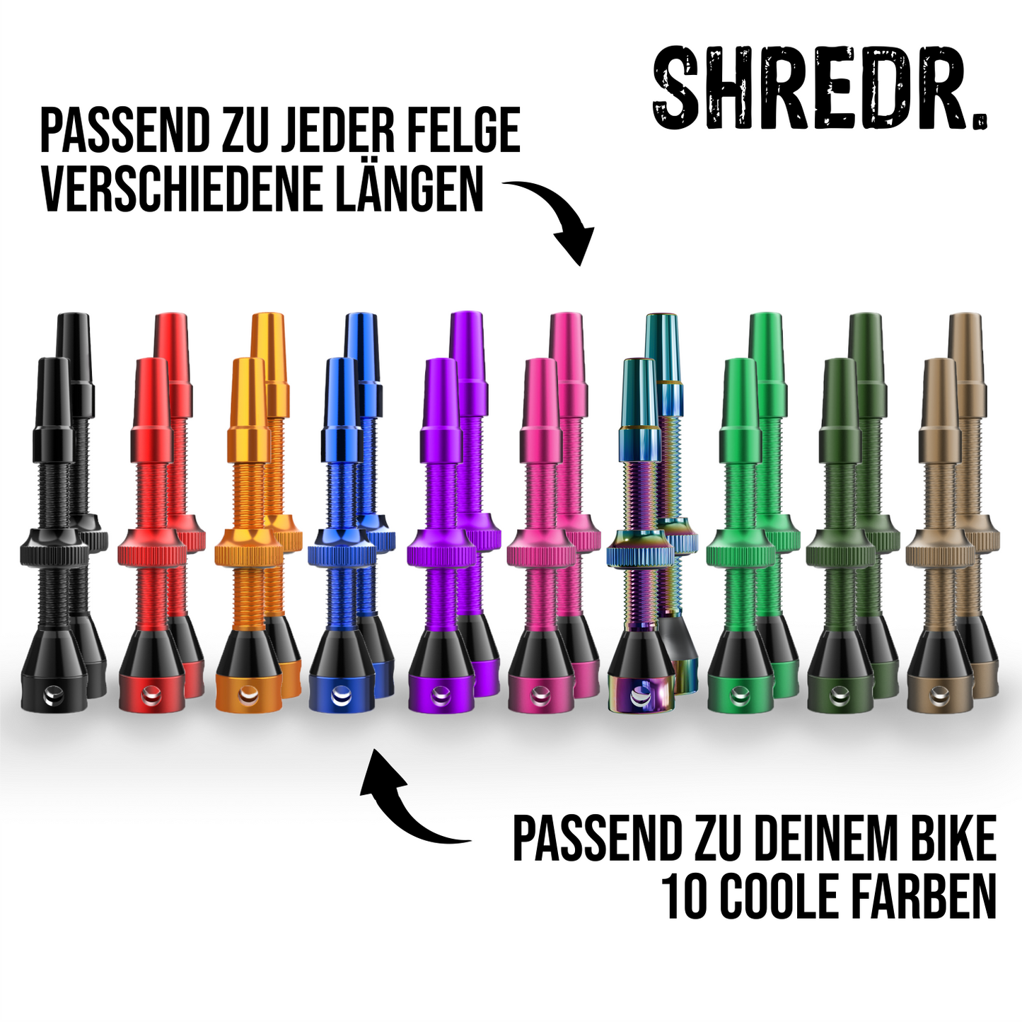 SHREDR. "Kingpin" Tubeless Valve Set - Various Colors and Lengths
