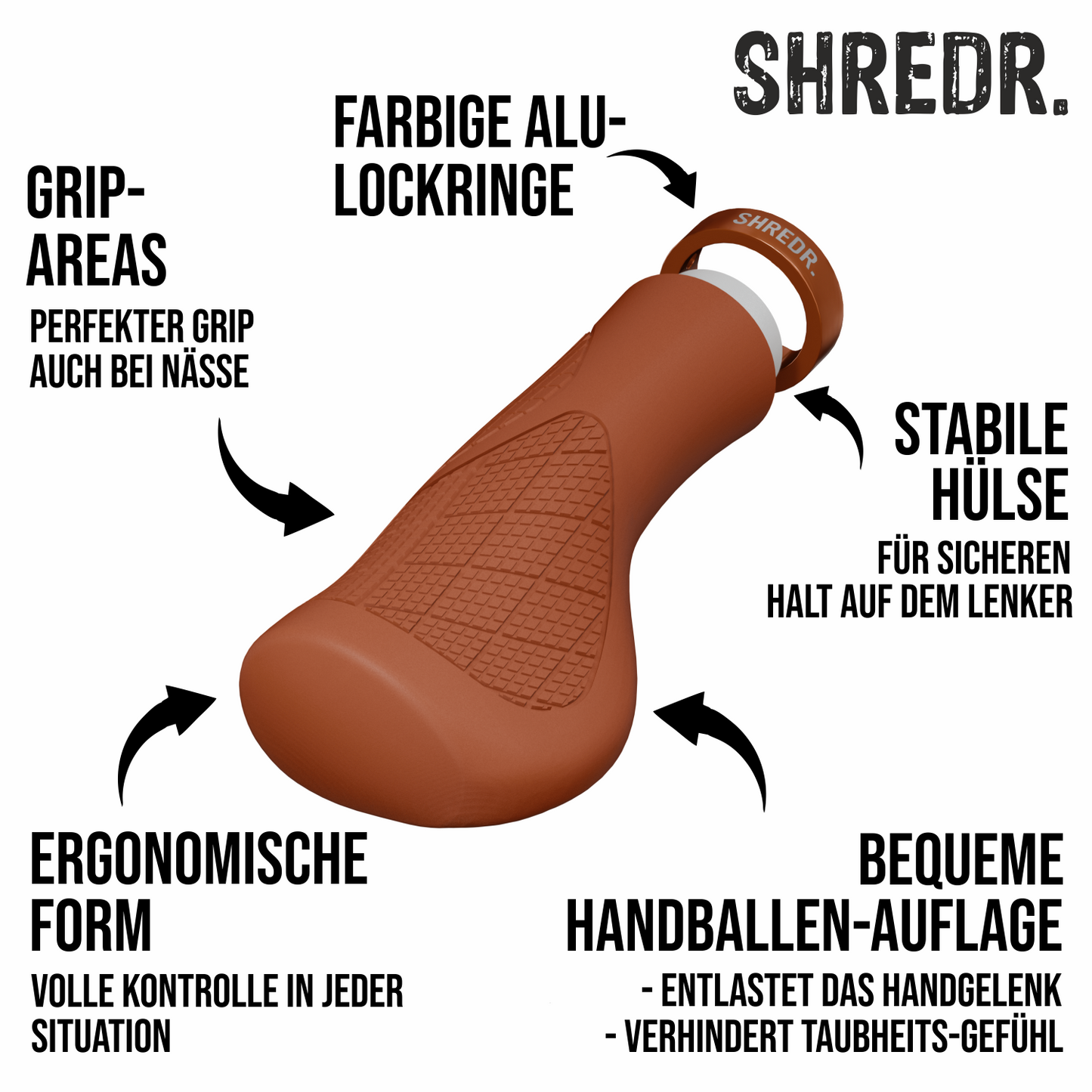 SHREDR. Anatomic Flow | Ergonomic Bicycle Grips | Screw-on Mountain Bike Grips