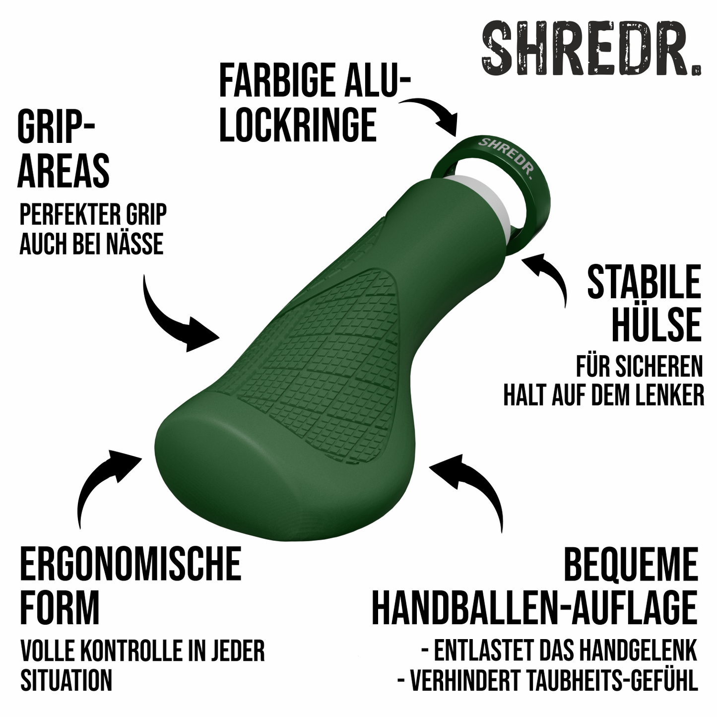SHREDR. Anatomic Flow | Ergonomic Bicycle Grips | Screw-on Mountain Bike Grips