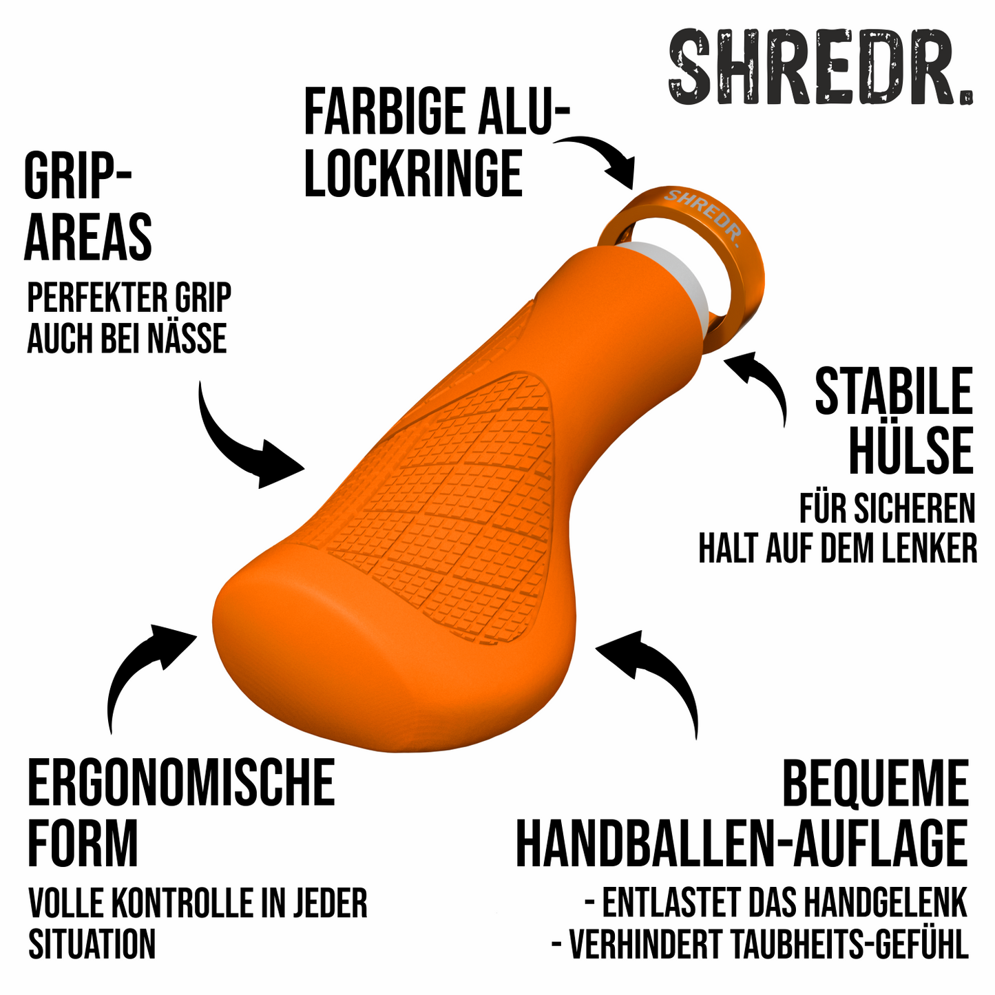 SHREDR. Anatomic Flow | Ergonomic Bicycle Grips | Screw-on Mountain Bike Grips