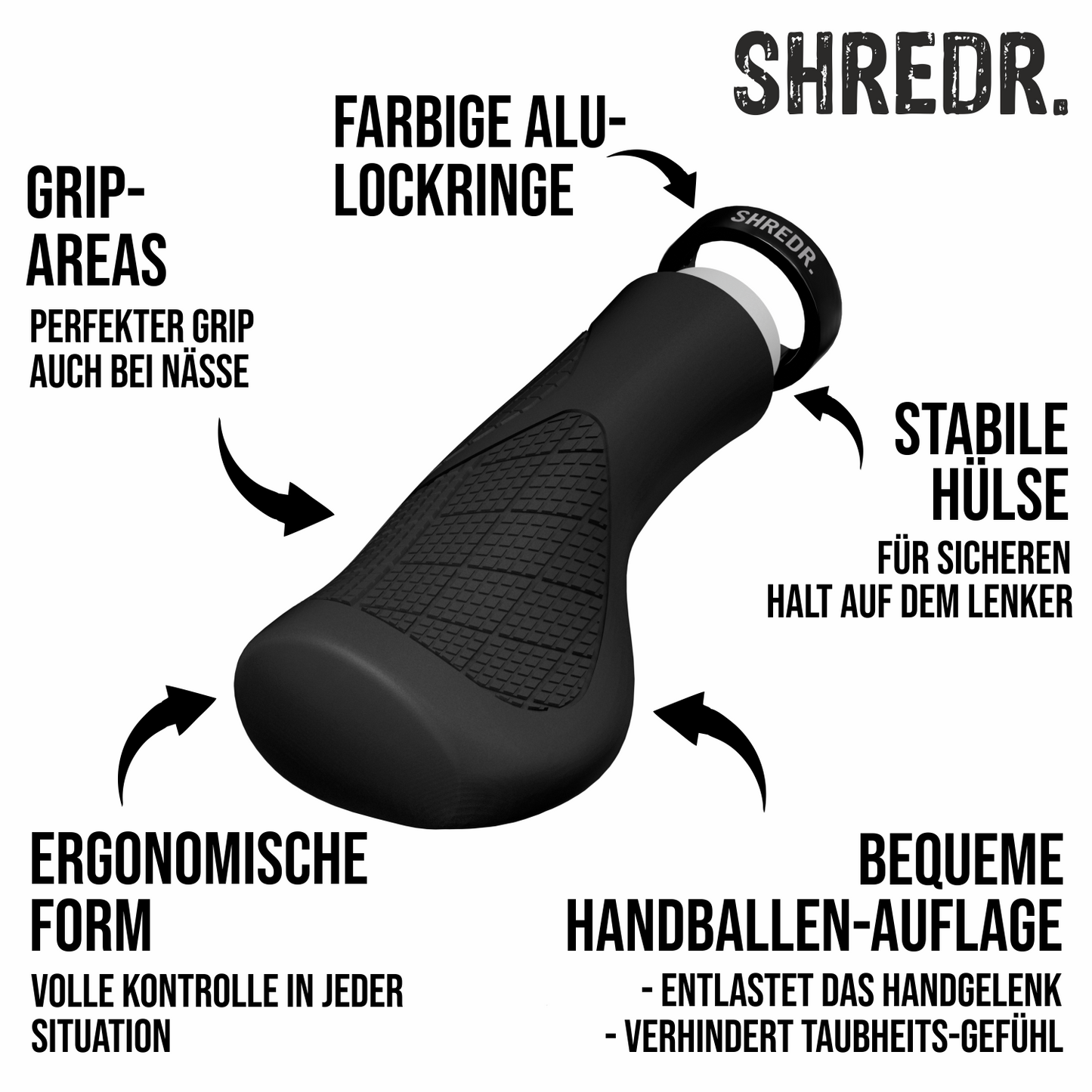 SHREDR. Anatomic Flow | Ergonomic Bicycle Grips | Screw-on Mountain Bike Grips