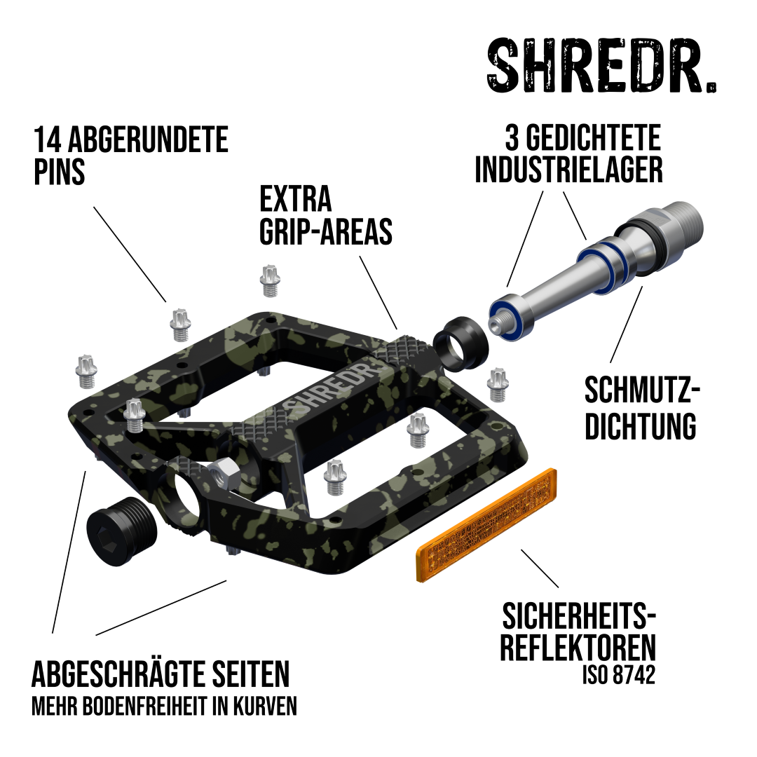 SHREDR. "Shine" Pedals for MTBs with Reflectors (StVZO compliant) - Special Edition!