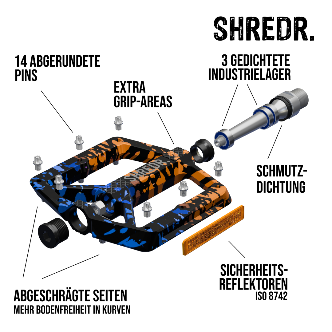 SHREDR. "Shine" Pedals for MTBs with Reflectors (StVZO compliant) - Special Edition!