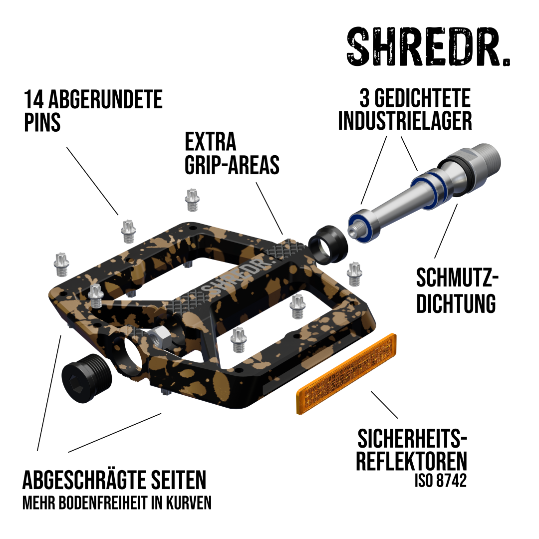SHREDR. "Shine" Pedals for MTBs with Reflectors (StVZO compliant) - Special Edition!