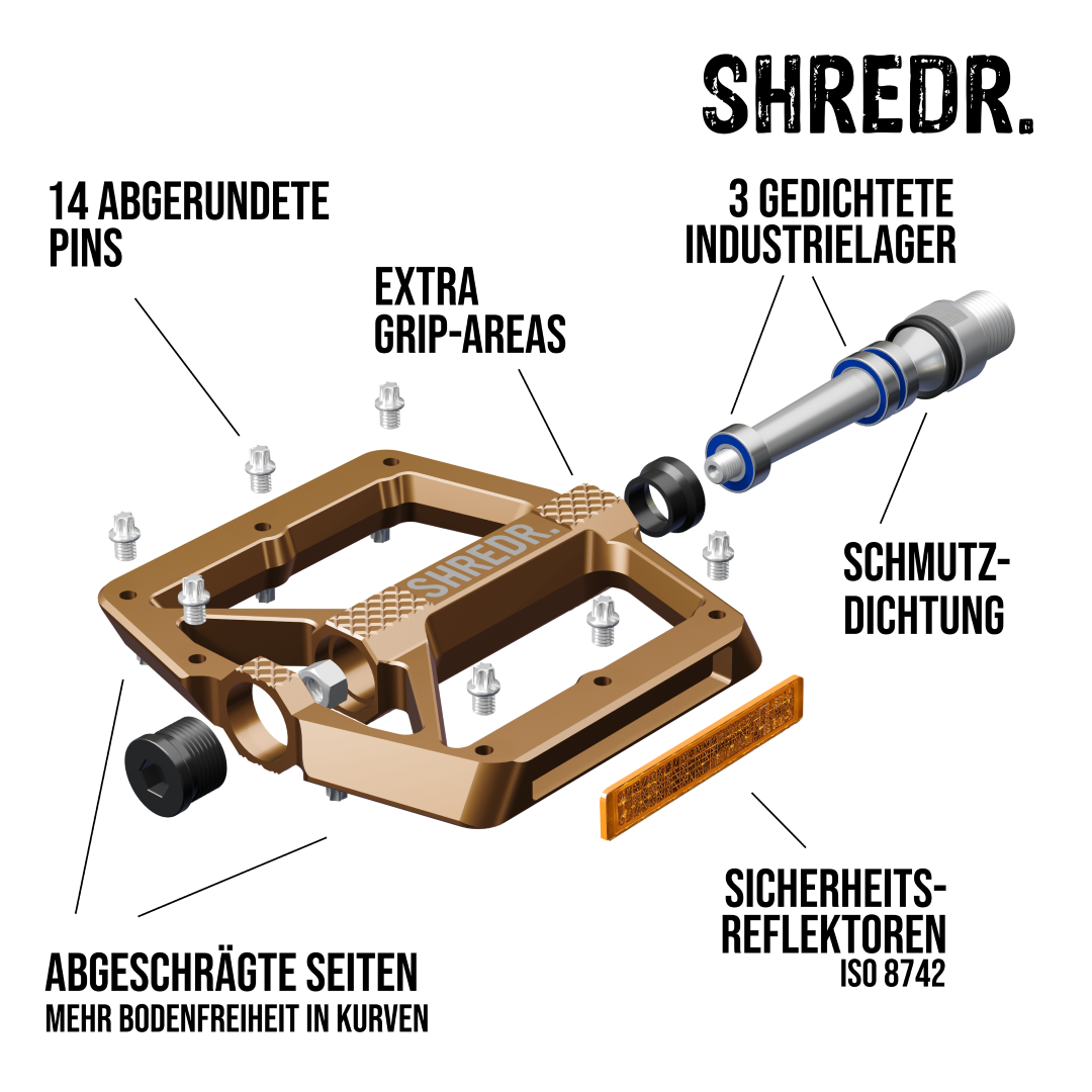 SHREDR. "Shine" Pedale für MTB mit Reflektoren (StVZO konform)