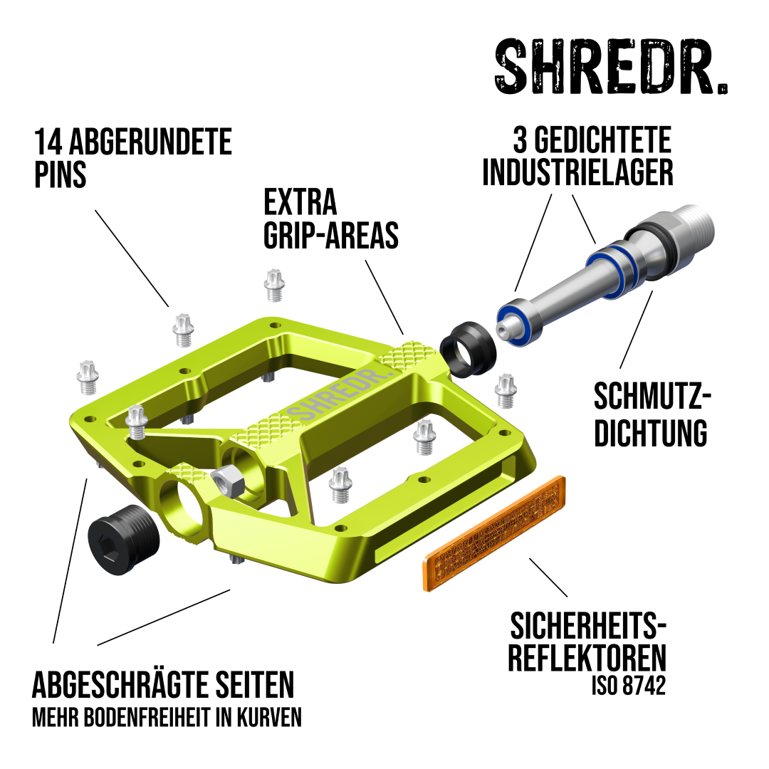 SHREDR. "Shine" Pedale für MTB mit Reflektoren (StVZO konform)