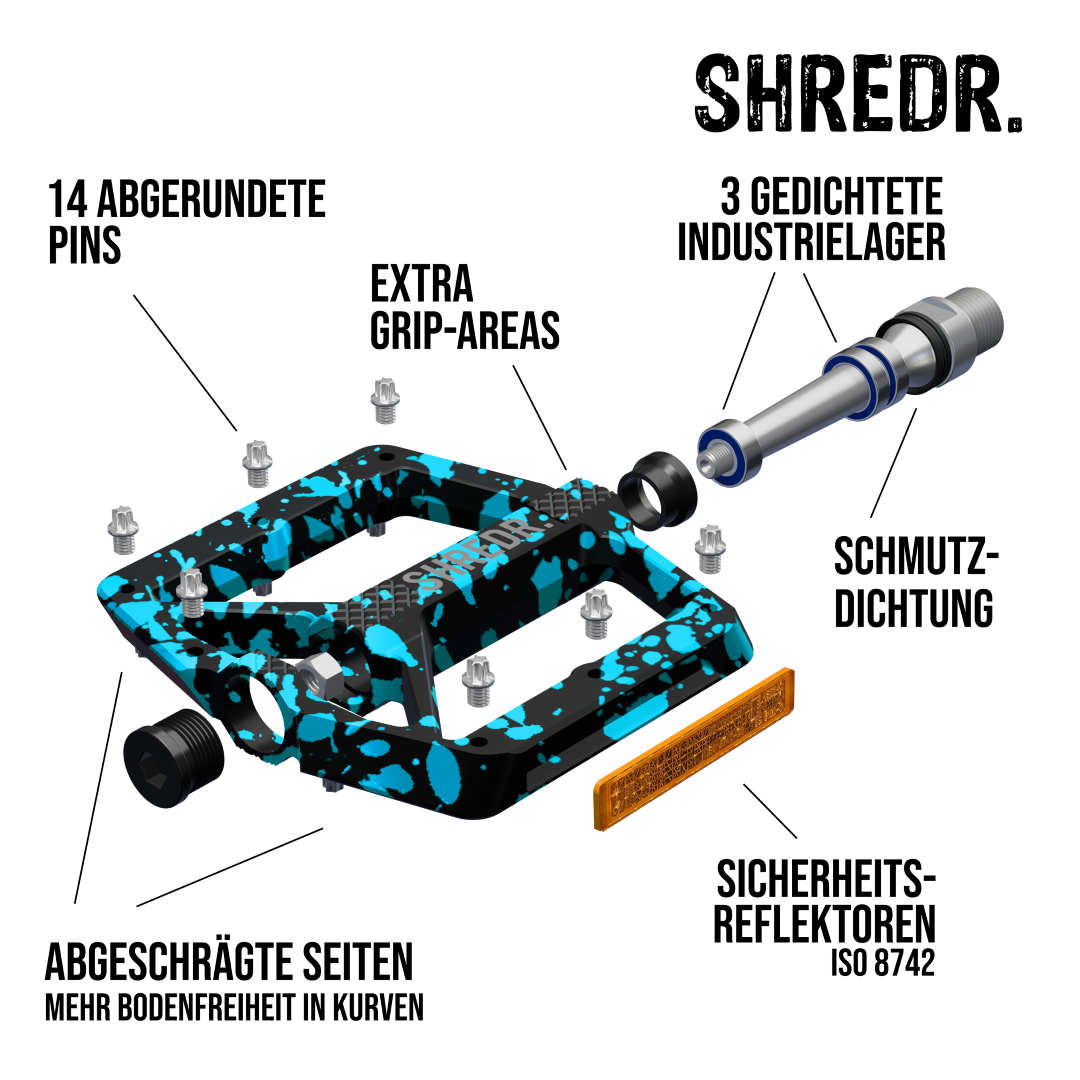 SHREDR. "Shine" Pedals for MTBs with Reflectors (StVZO compliant) - Special Edition!
