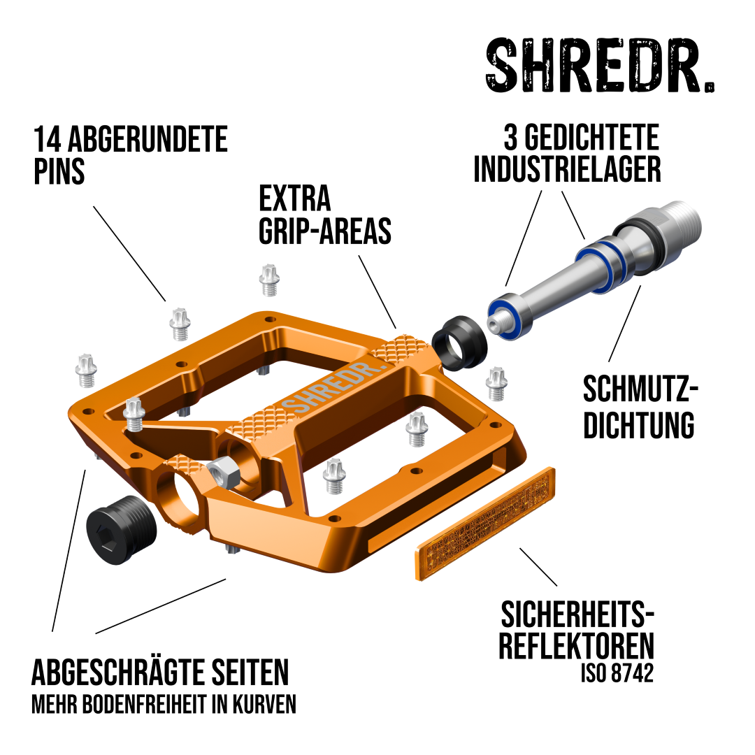 SHREDR. "Shine" Pedale für MTB mit Reflektoren (StVZO konform)