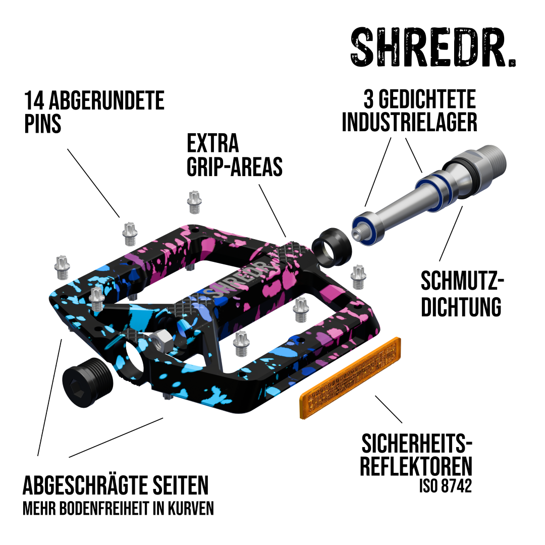 SHREDR. "Shine" Pedals for MTBs with Reflectors (StVZO compliant) - Special Edition!