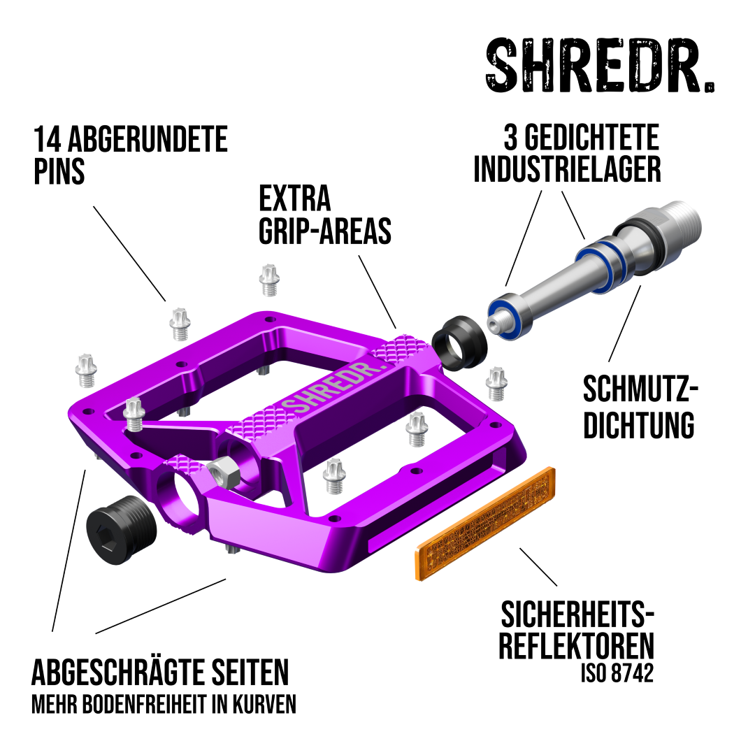 SHREDR. "Shine" Pedale für MTB mit Reflektoren (StVZO konform)