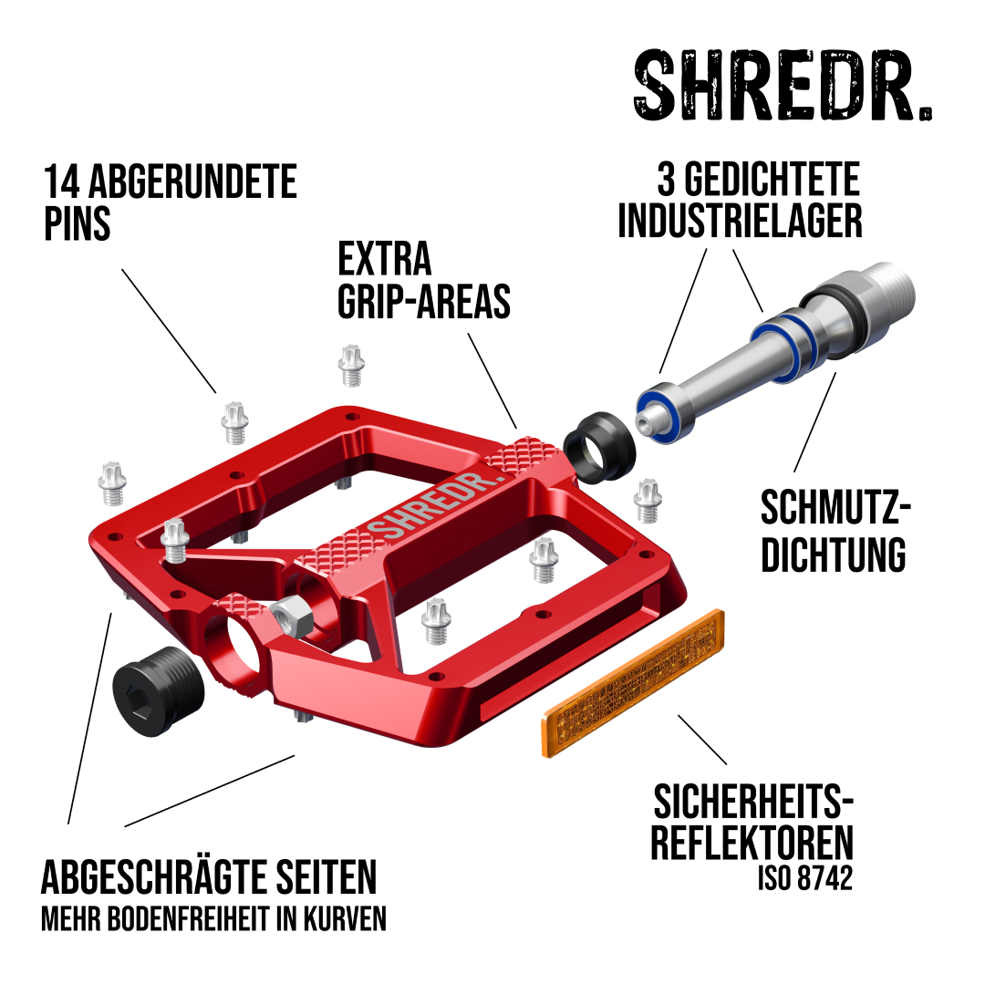 SHREDR. "Shine" Pedale für MTB mit Reflektoren (StVZO konform)