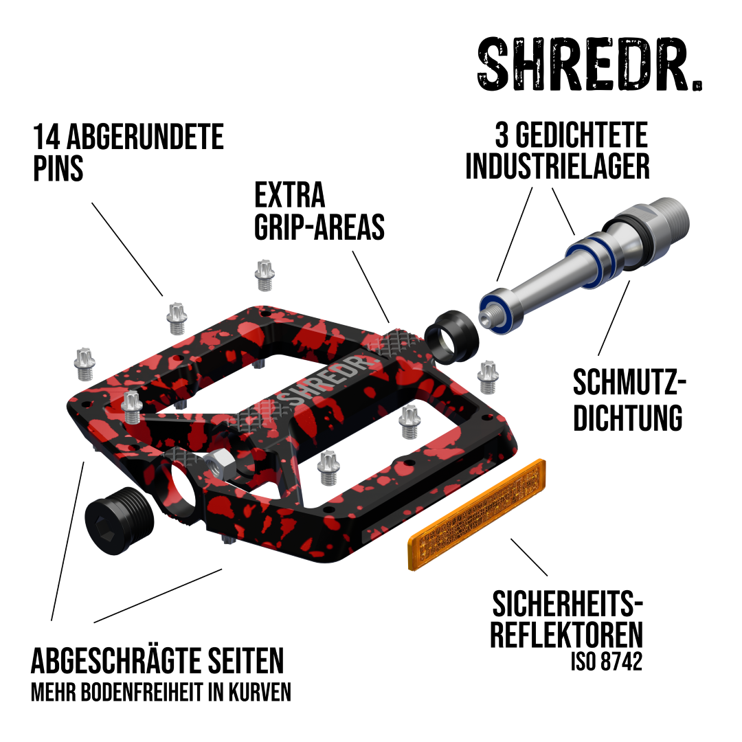 SHREDR. "Shine" Pedals for MTBs with Reflectors (StVZO compliant) - Special Edition!