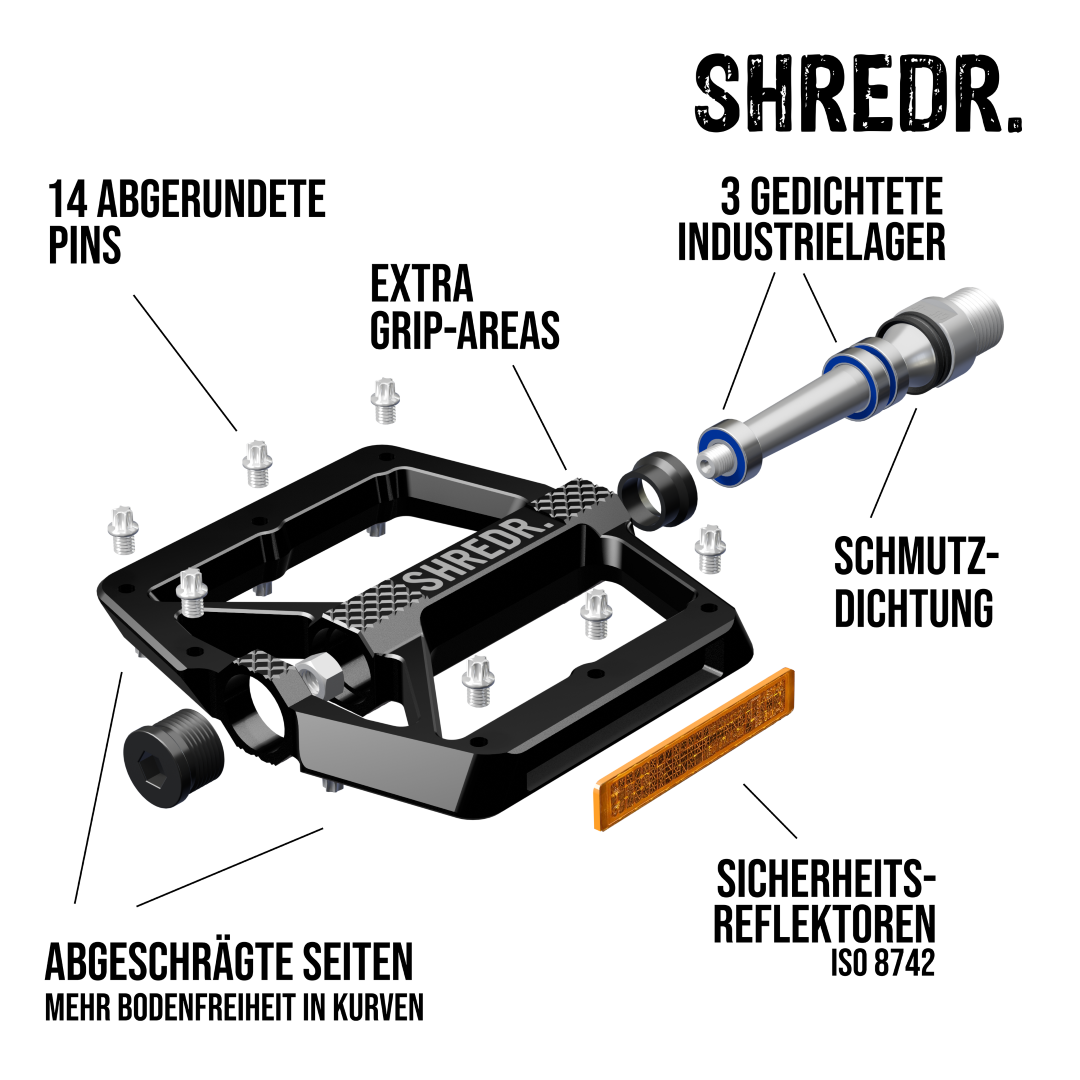 SHREDR. "Shine" Pedale für MTB mit Reflektoren (StVZO konform)