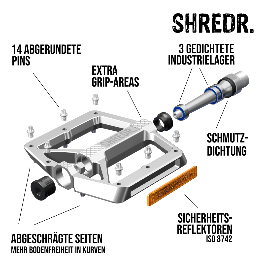 SHREDR. "Shine" Pedale für MTB mit Reflektoren (StVZO konform)