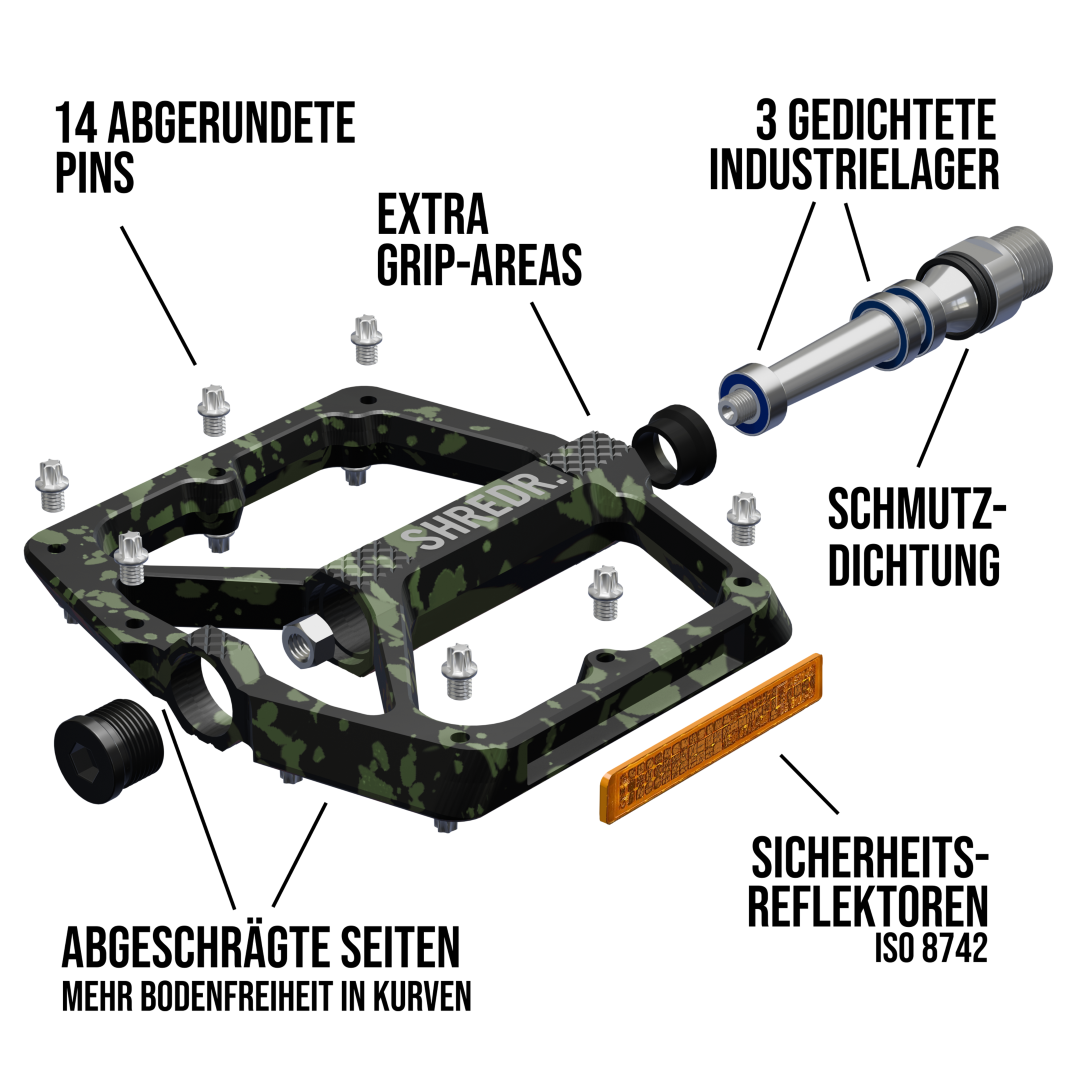 SHREDR. "Shine" Pedals for MTBs with Reflectors (StVZO compliant) - Special Edition!