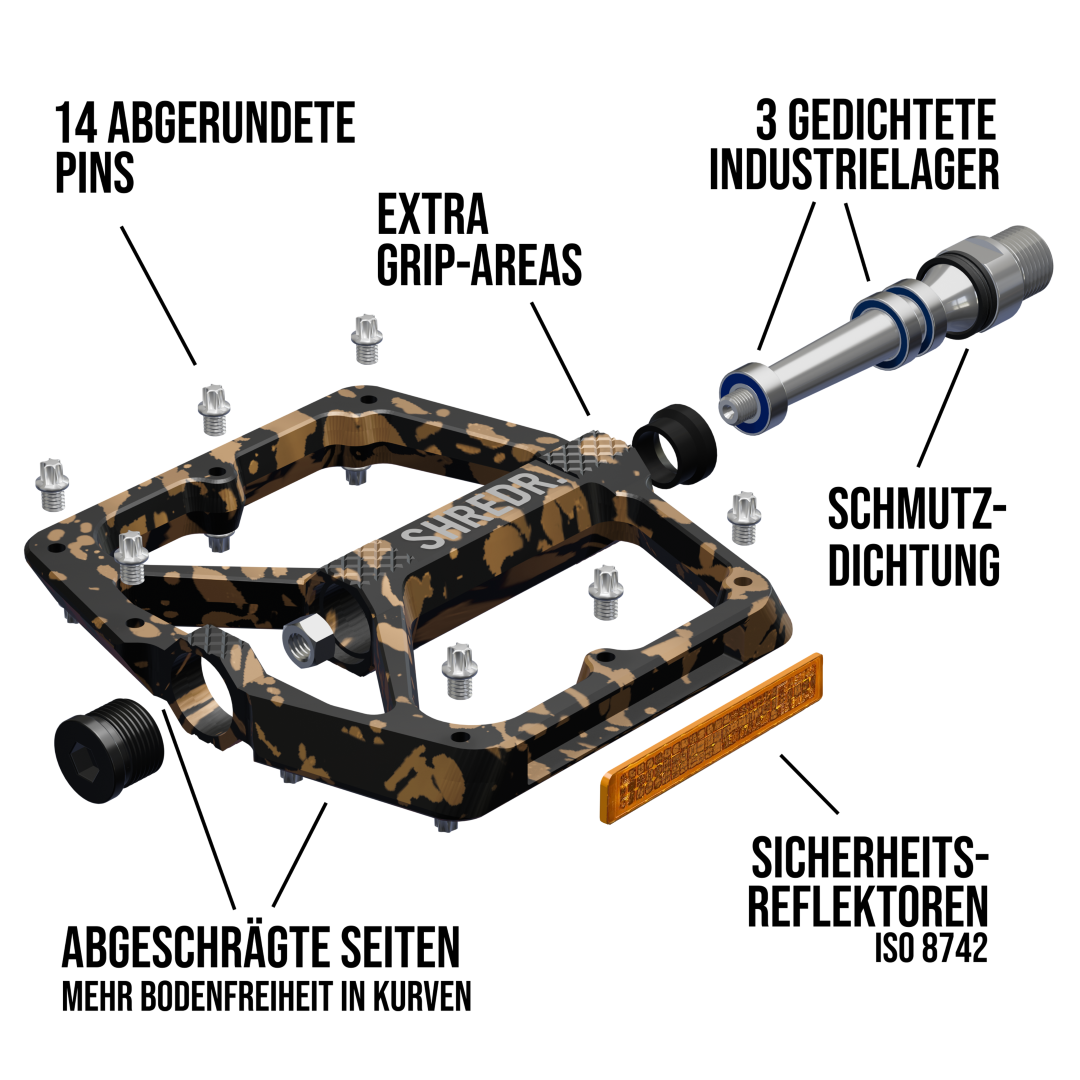 SHREDR. "Shine" Pedals for MTBs with Reflectors (StVZO compliant) - Special Edition!