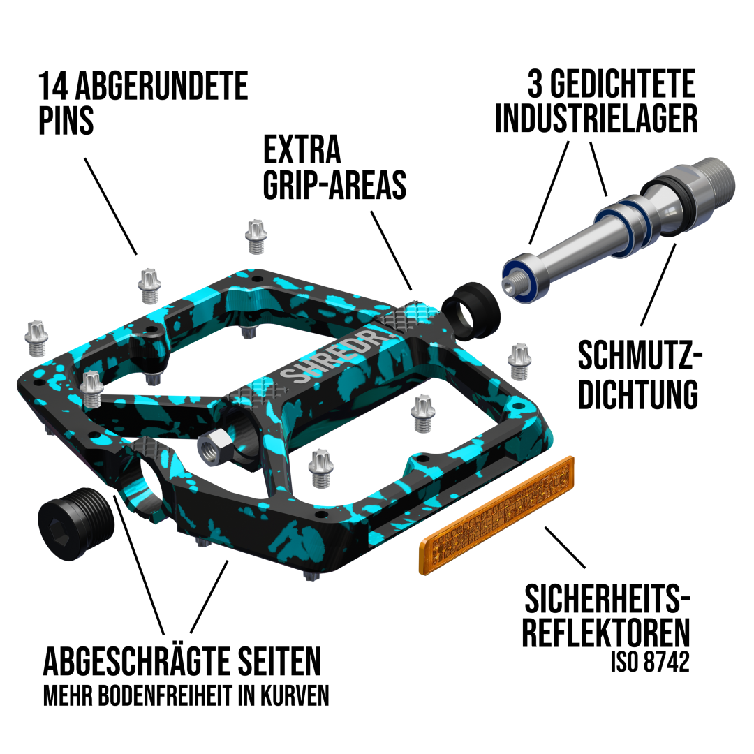 SHREDR. "Shine" Pedals for MTBs with Reflectors (StVZO compliant) - Special Edition!
