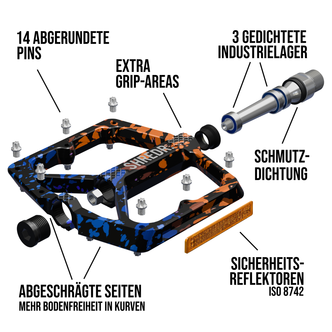 SHREDR. "Shine" Pedals for MTBs with Reflectors (StVZO compliant) - Special Edition!