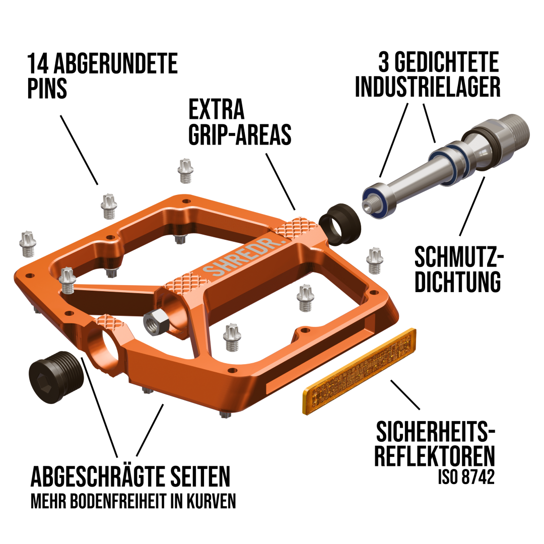 SHREDR. "Shine" Pedale für MTB mit Reflektoren (StVZO konform)