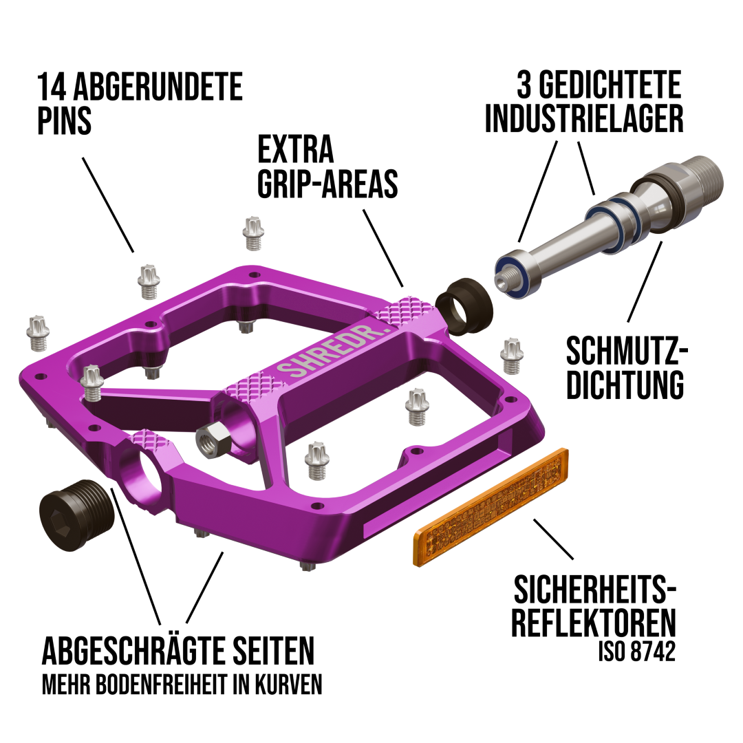 SHREDR. "Shine" Pedale für MTB mit Reflektoren (StVZO konform)