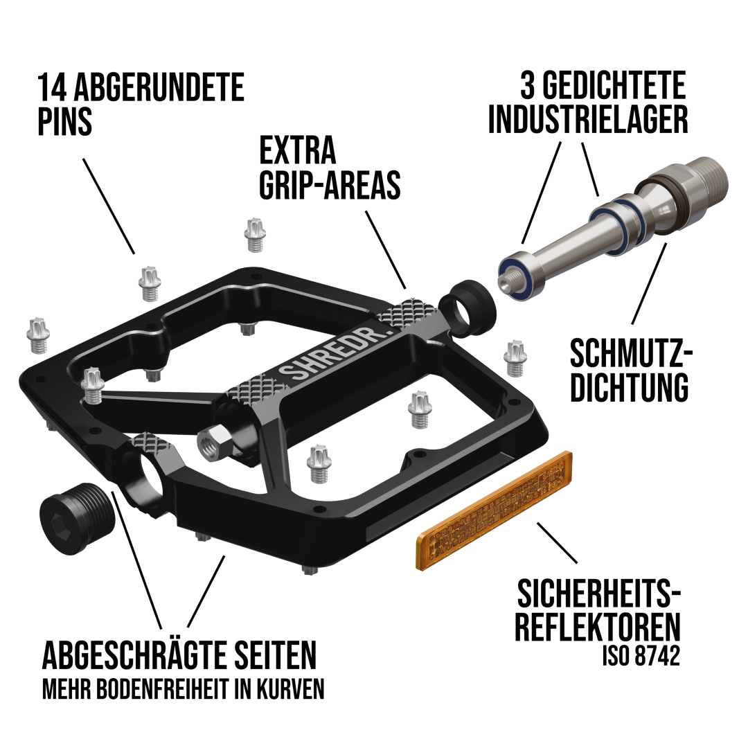 SHREDR. "Shine" Pedale für MTB mit Reflektoren (StVZO konform)