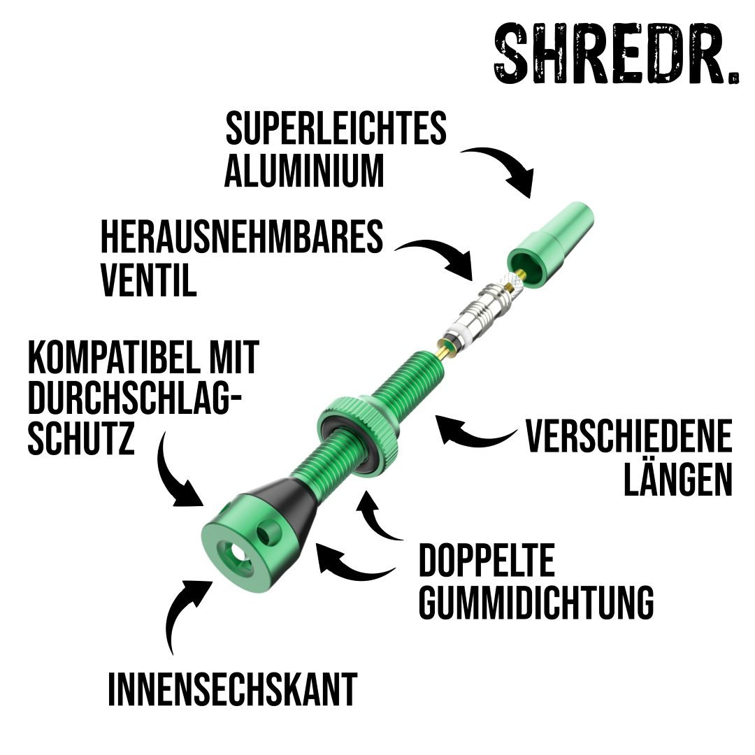 SHREDR. "Kingpin Plus" Tubeless Ventile Set