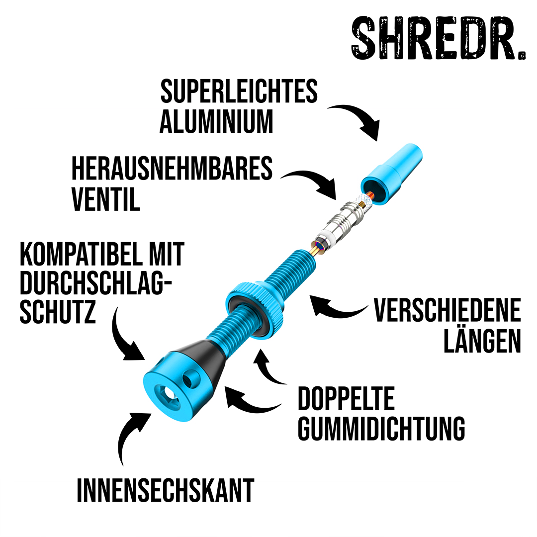 SHREDR. "Kingpin Plus" Tubeless Ventile Set